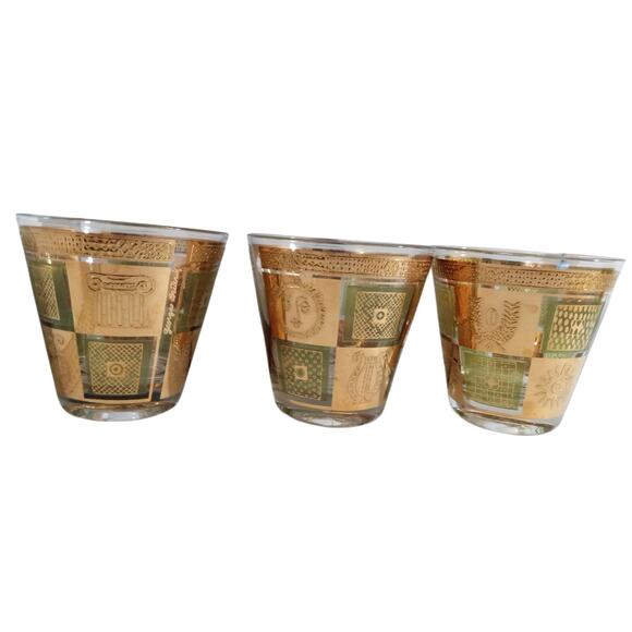 3 VTG Georges Briard Green 22K Gold Celestial Rocks Tumbler Glasses Greco - Picture 10 of 12